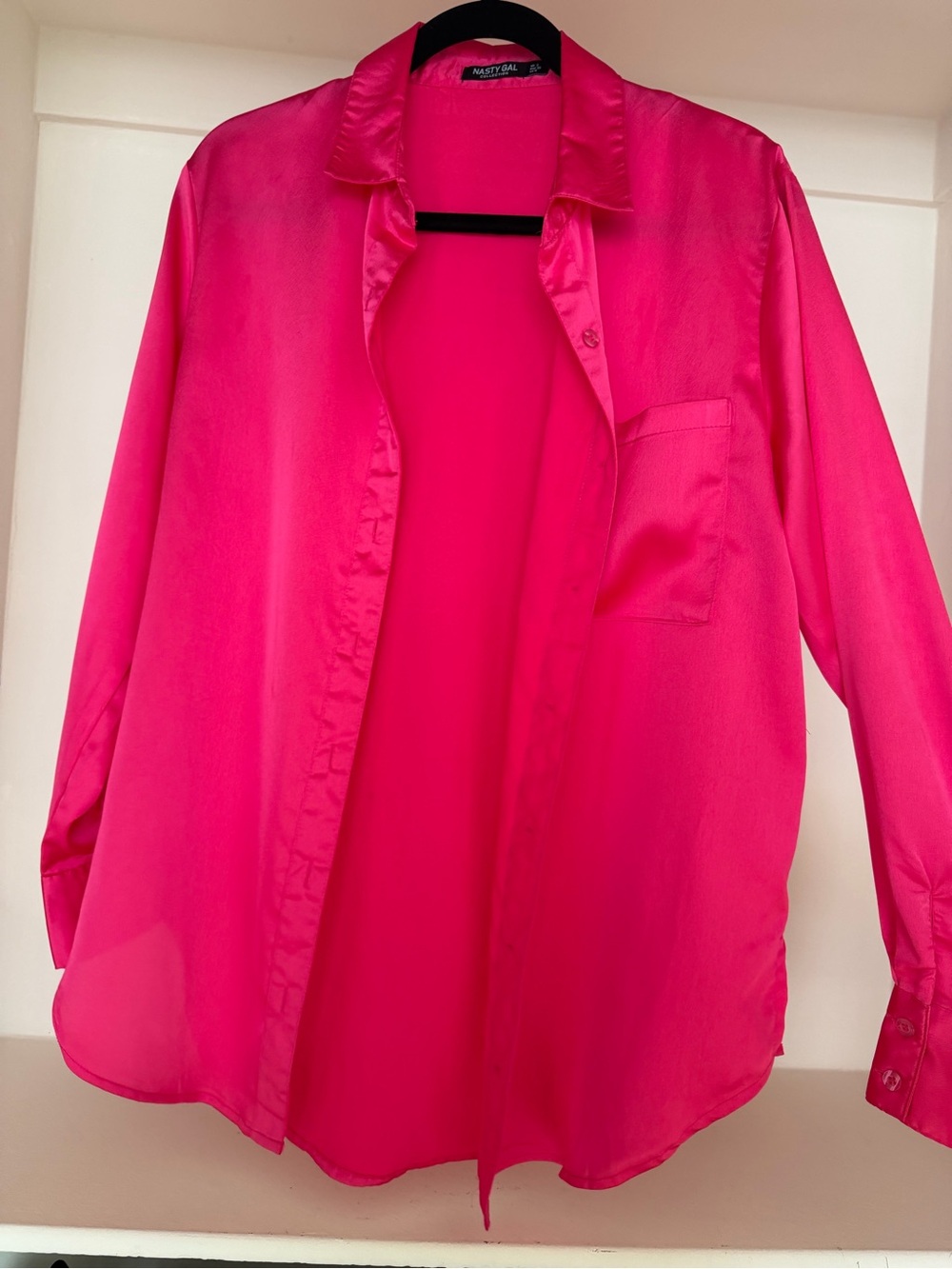 Nasty Gal Girls Vibrant Hot Pink Satin Button-Down Shirt